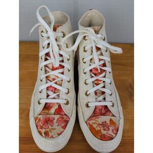 Converse Chuck Taylor All Star Womens High Top Sneakers 7.5 White Floral Stripes